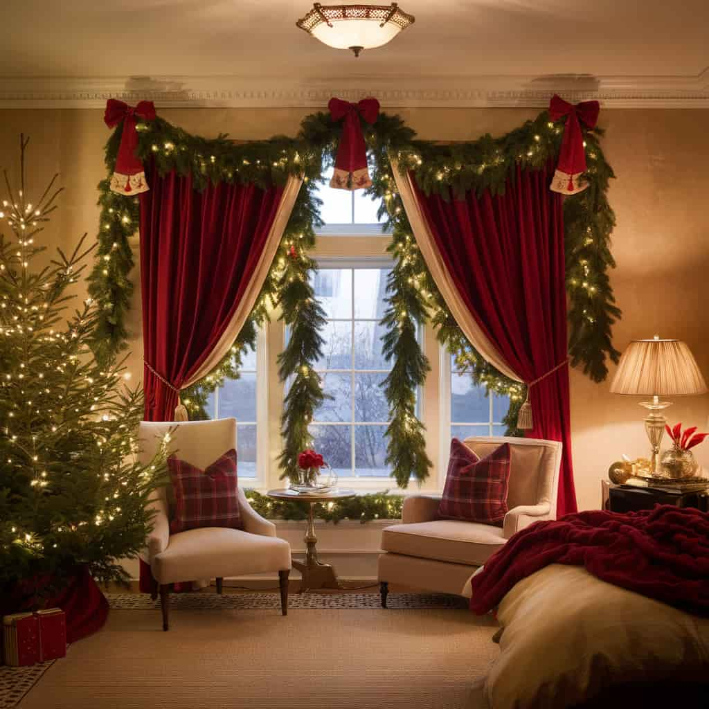 Christmas Bedroom Decor with Festive Window Dressings