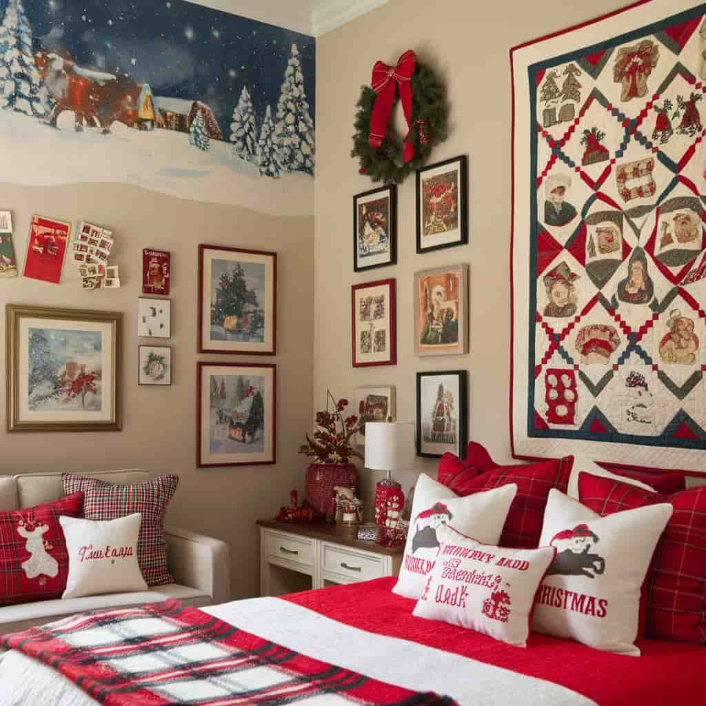 Christmas Bedroom Decor with Holiday Wall Art