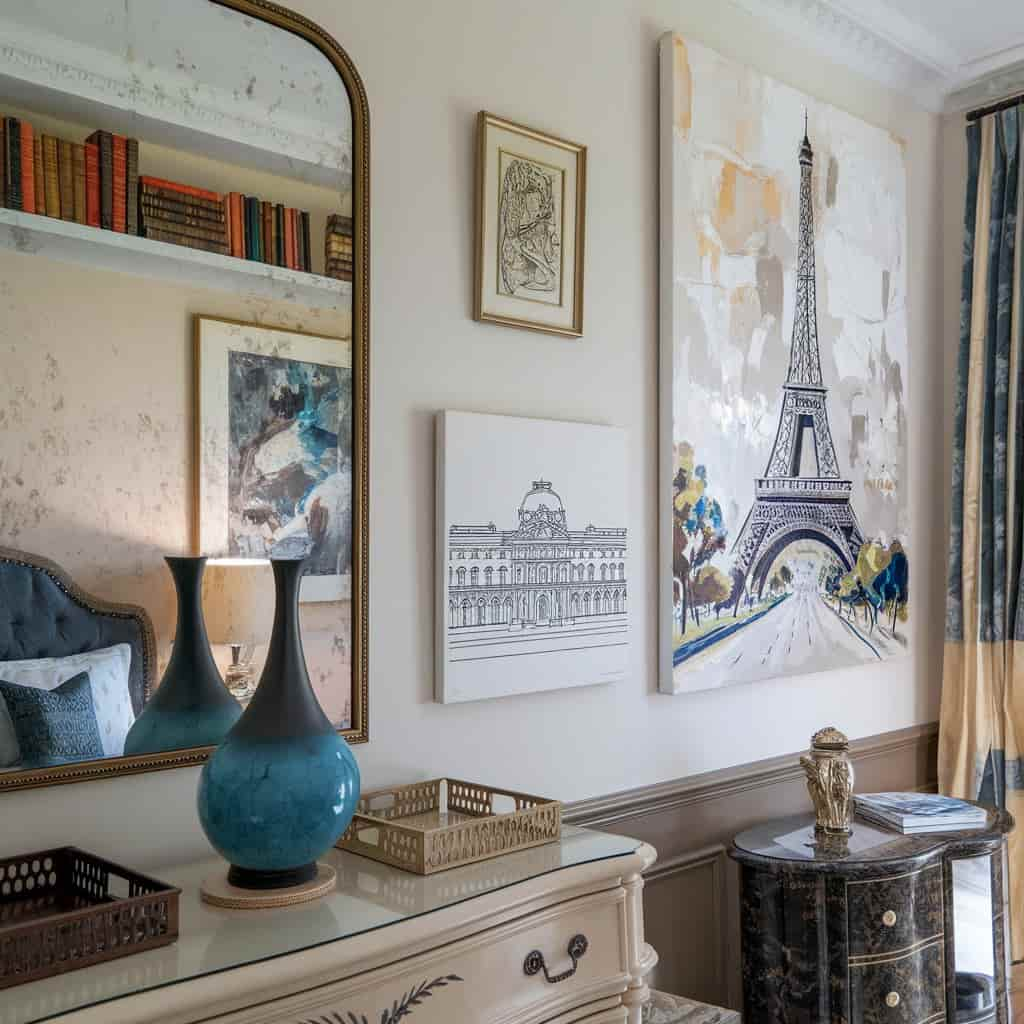 Parisian bedroom decor with Artistic Touches