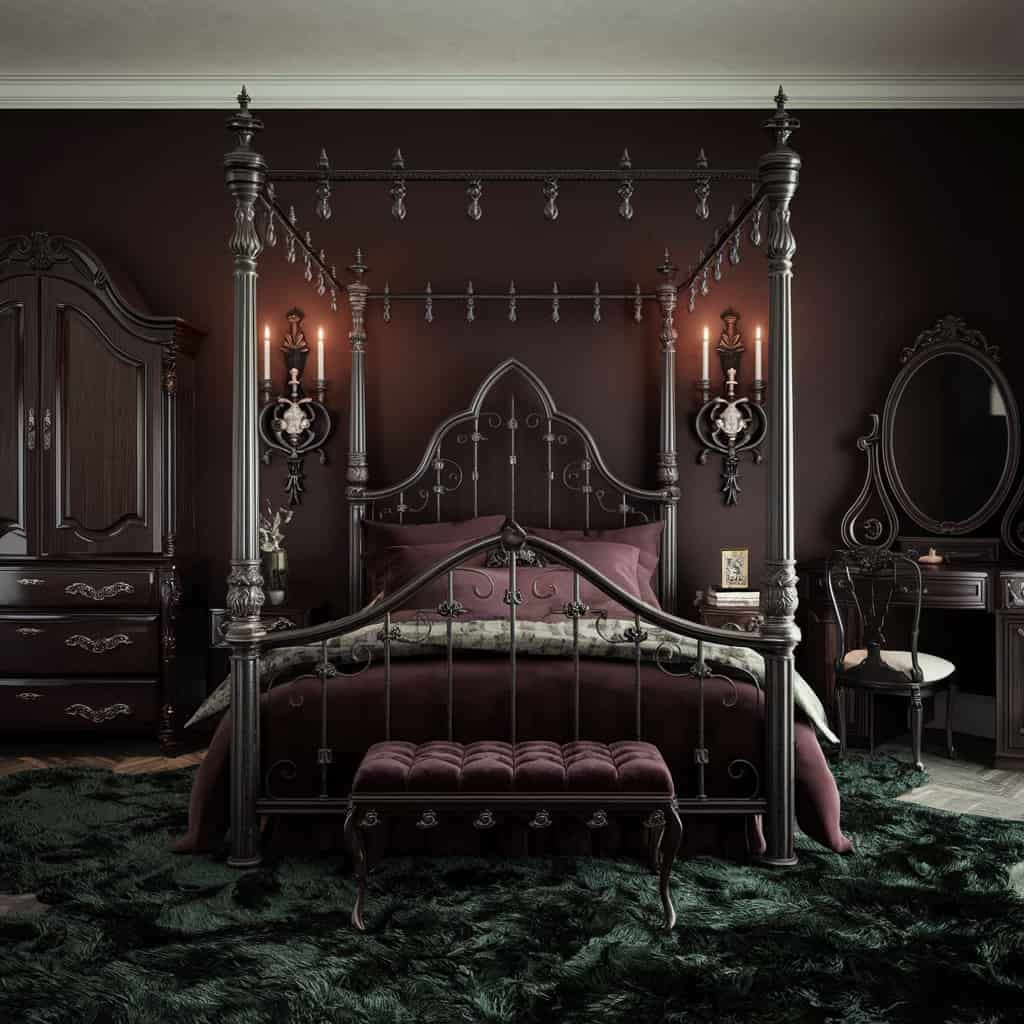 Dark Romantic Bedroom with Gothic-Inspired Furniture