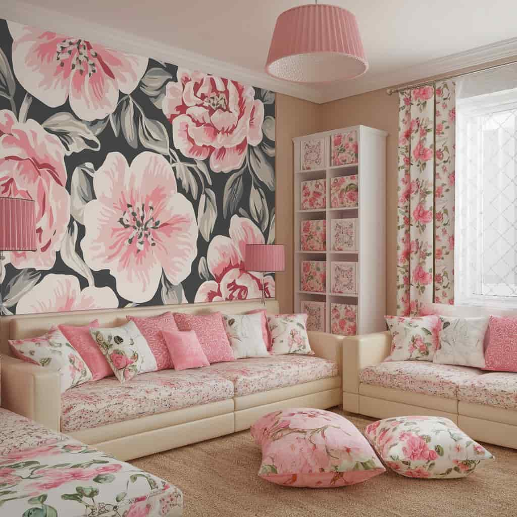 Girly Apartment Decor with Floral Patterns (1)