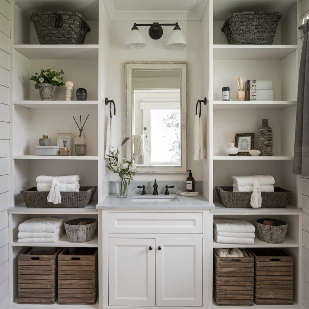 Small Farmhouse Bathroom with Functional Storage