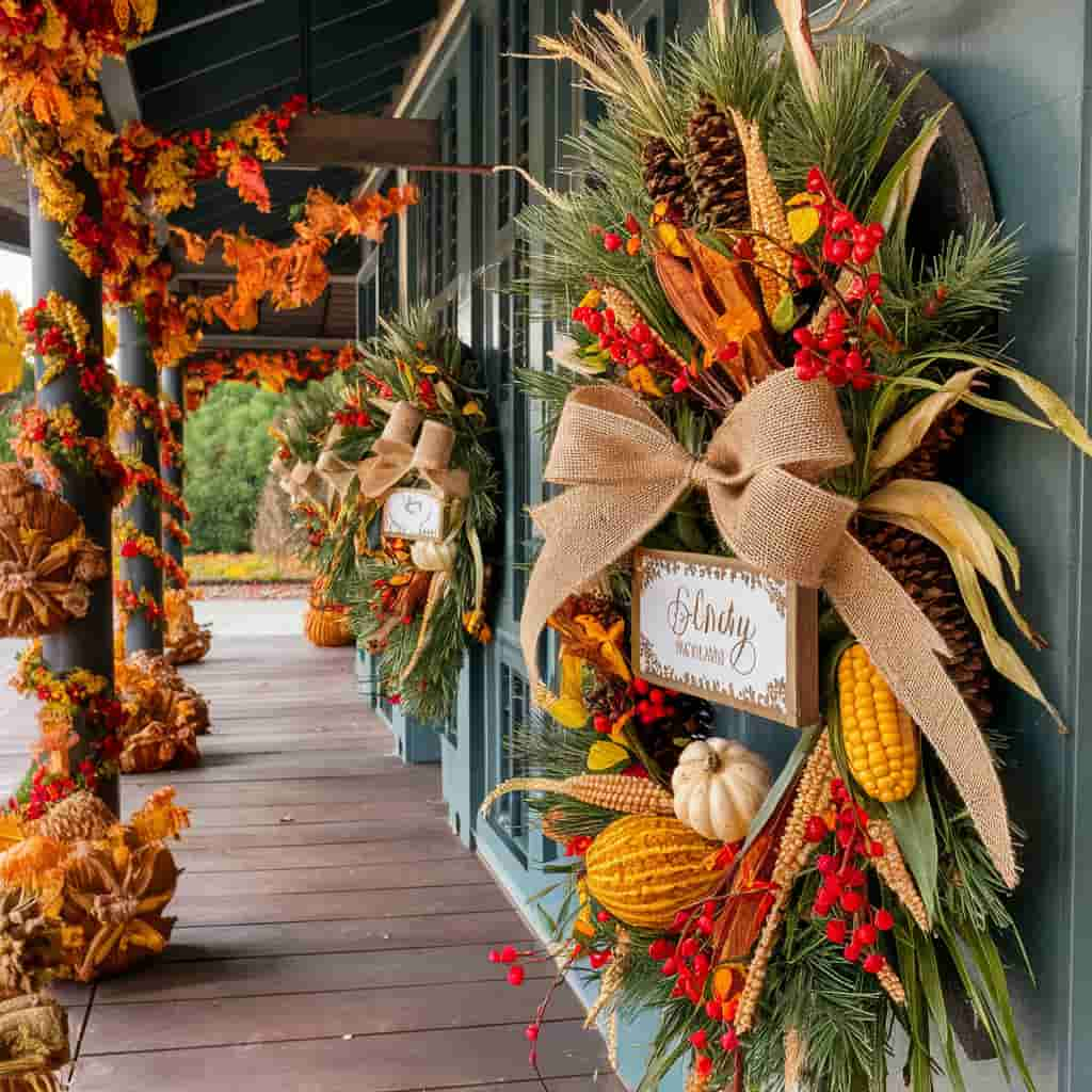 Fall Outdoor Decor with Seasonal Wreaths