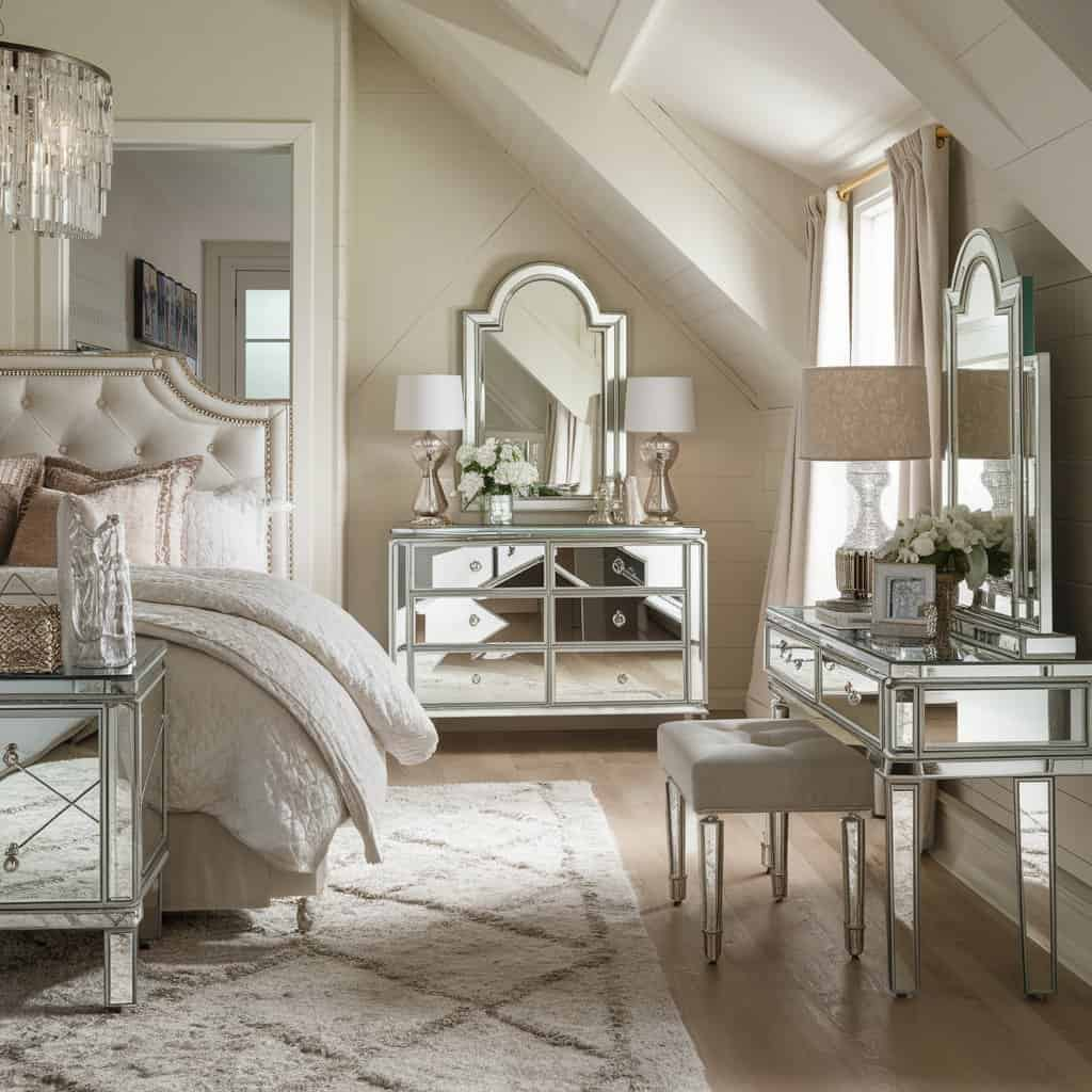 Glam Bedroom Decor with Mirrored Furniture