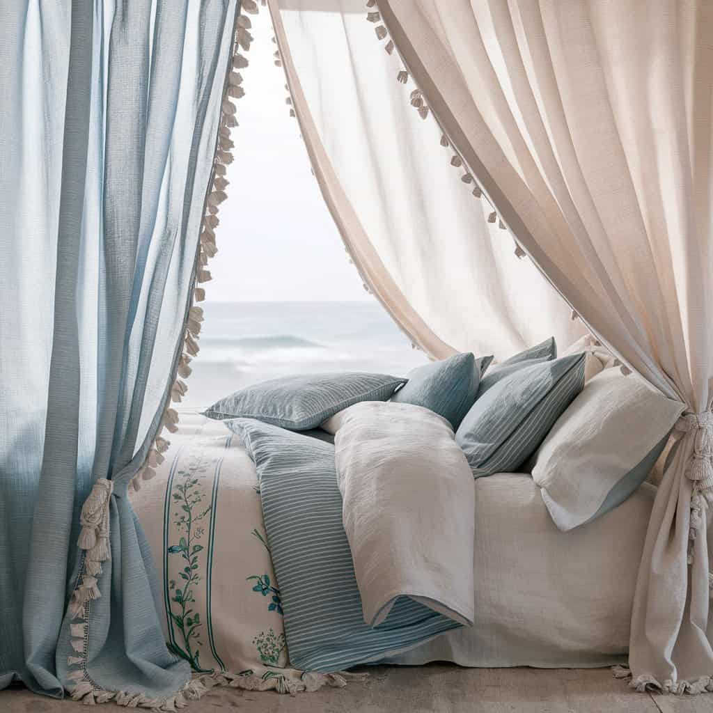 Coastal Bedroom Decor with Light and Breezy Fabrics