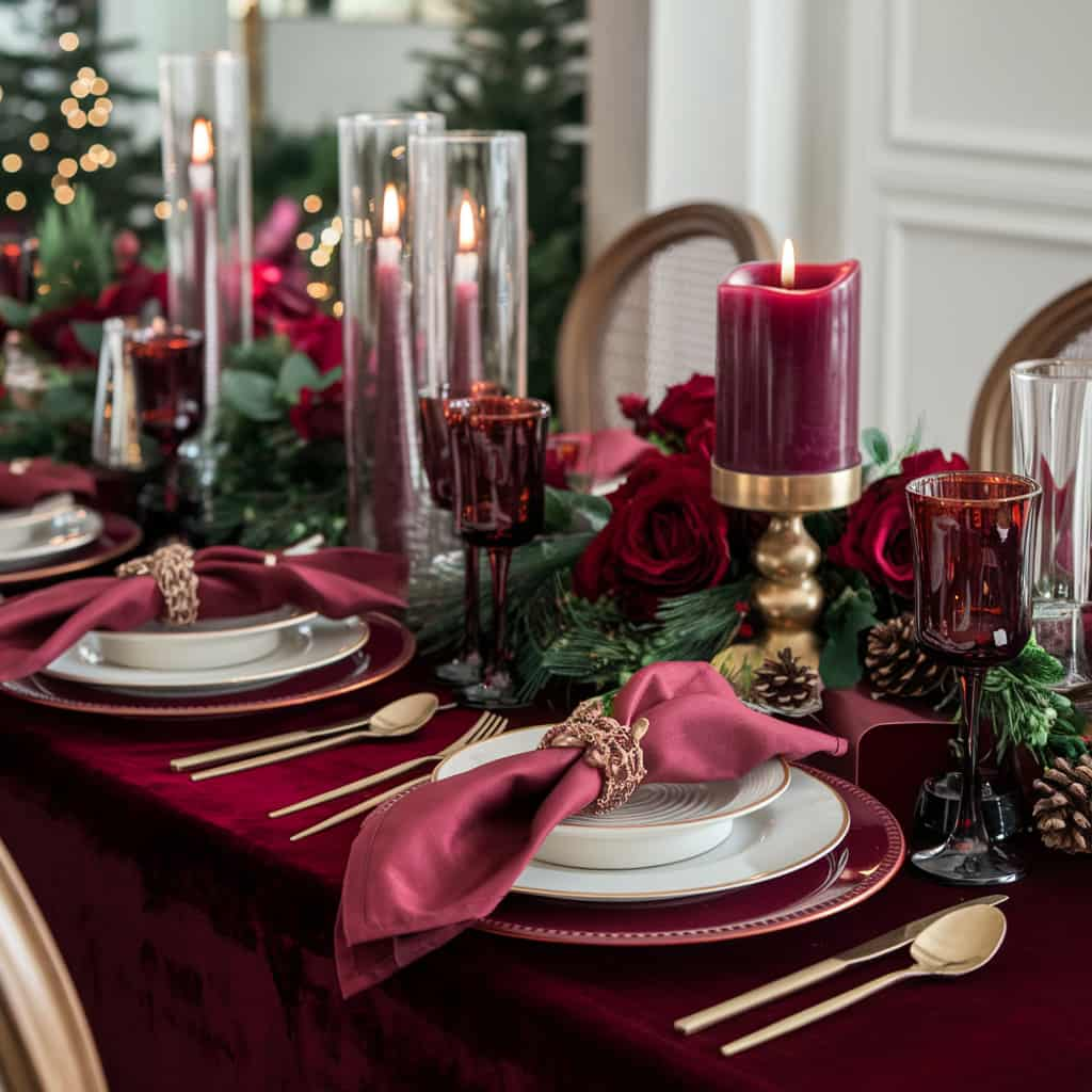 Burgundy Christmas Table Setting