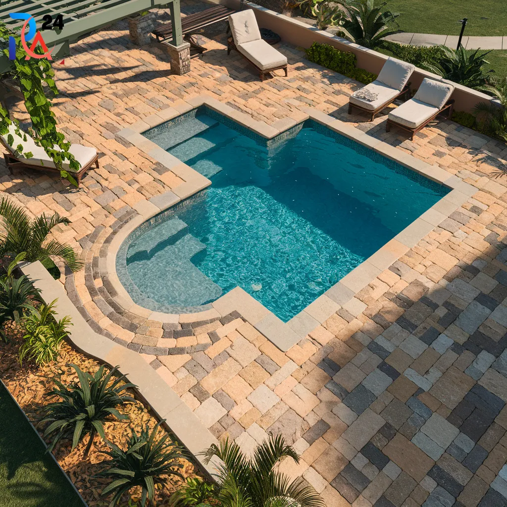 Small Pool Deck with Stone Pavers