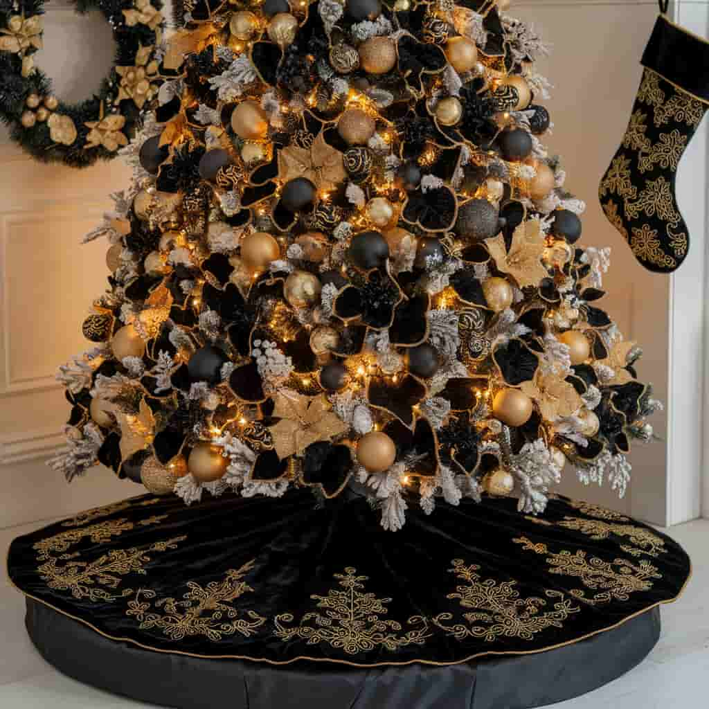 Black and Gold Christmas Tree Skirt