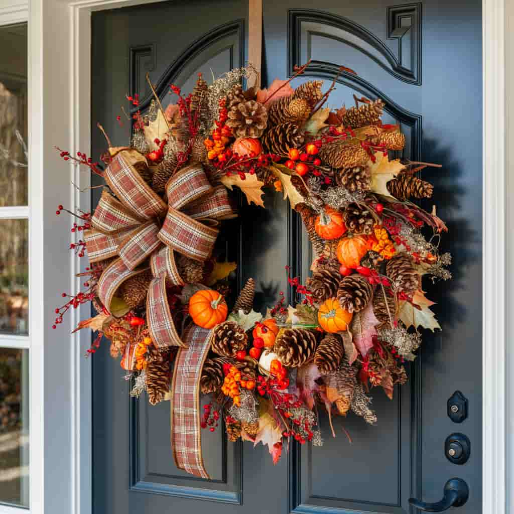 Fall Porch Decor with Autumn Wreaths