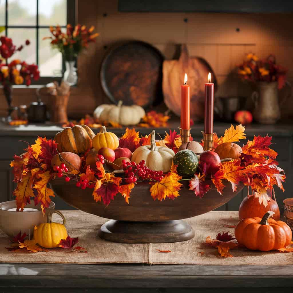 Fall Kitchen Decor with Autumn-Themed Centerpiece