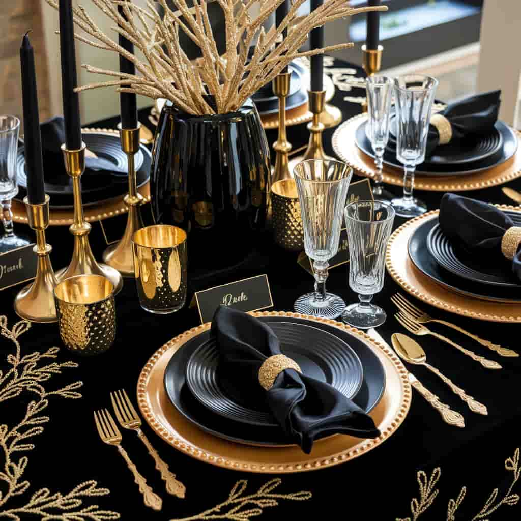 Luxurious Black and Gold Tablescape