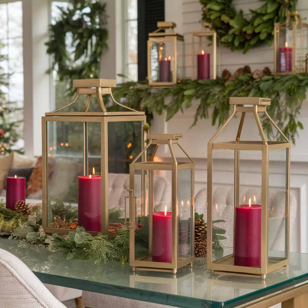 Burgundy Candles in Lanterns