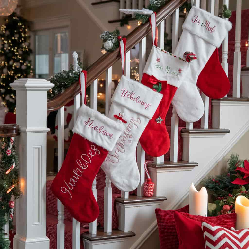 Red and White Christmas Decor with Stockings