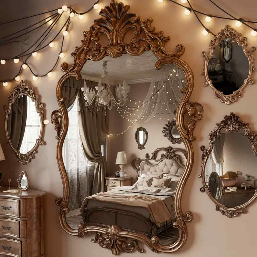 Fairytale Bedroom Decor with Vintage Mirror with Ornate Frame