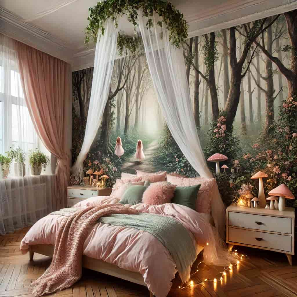 Fairytale Bedroom Decor with Forest Wall Mural