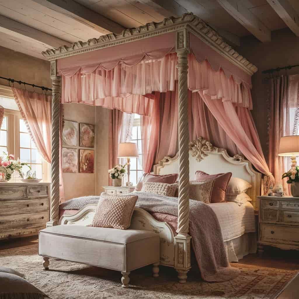 Love Shack Fancy Bedroom with Antique or Distressed Furniture