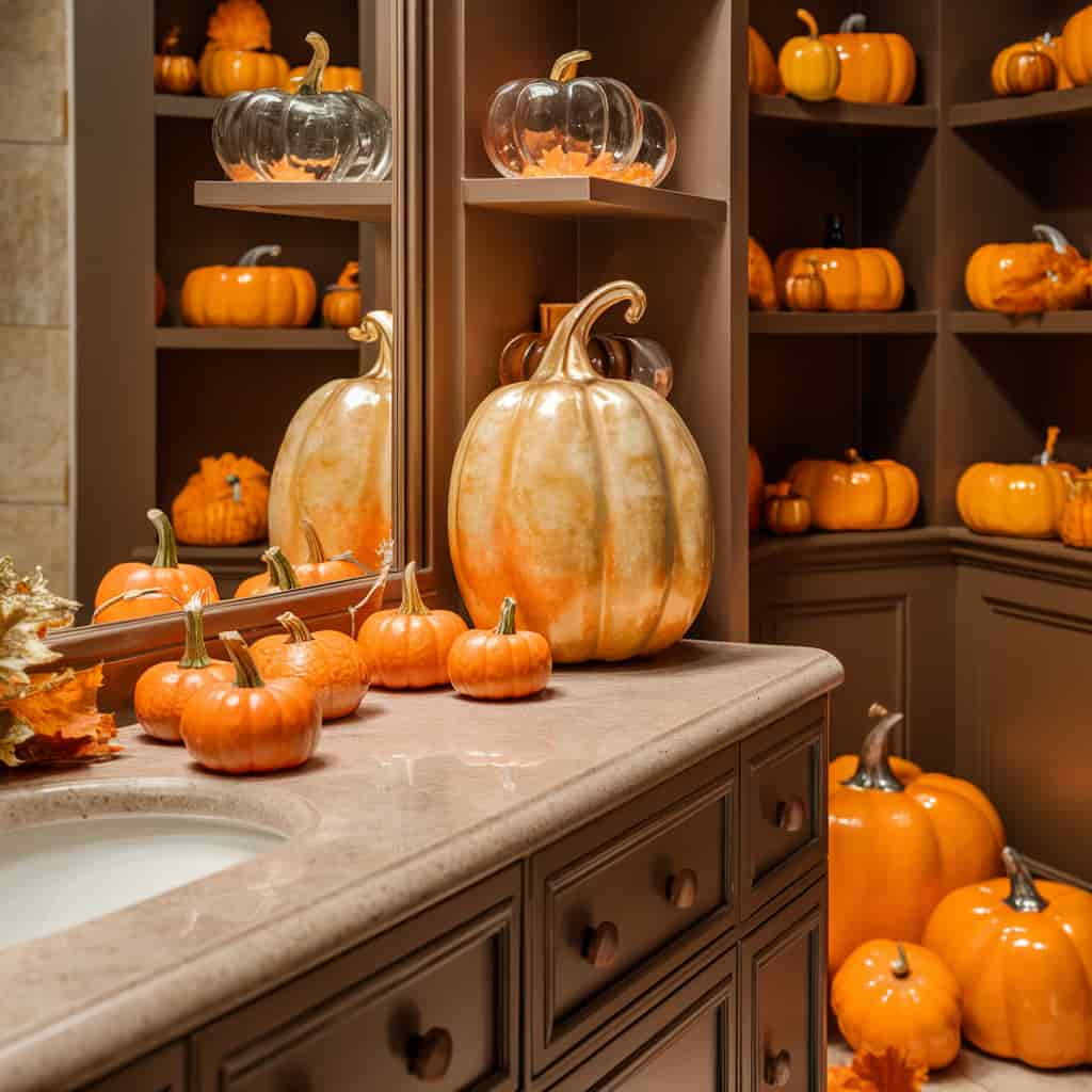 Fall Bathroom Decor with Pumpkin Accents