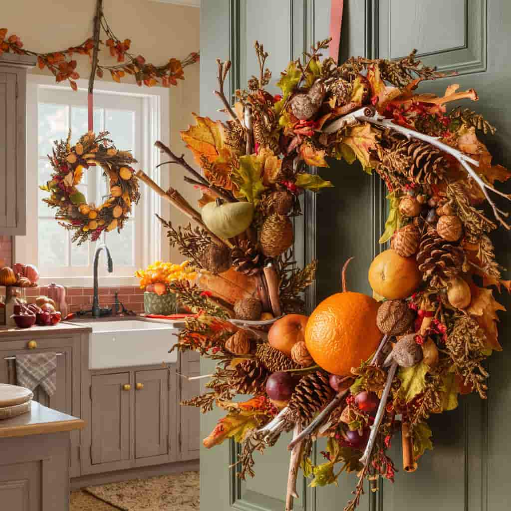 Fall Kitchen Decor with Seasonal Wreaths