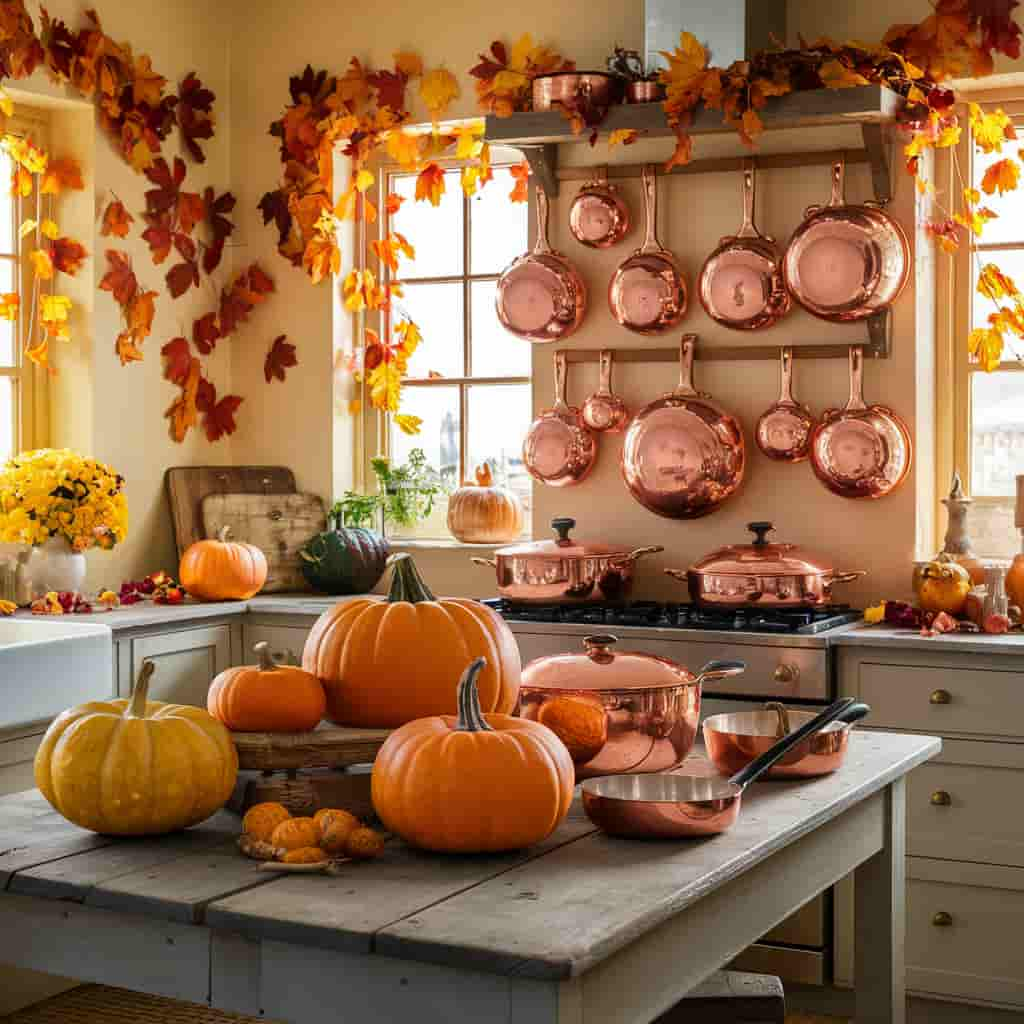 Fall Kitchen Decor with Copper Cookware