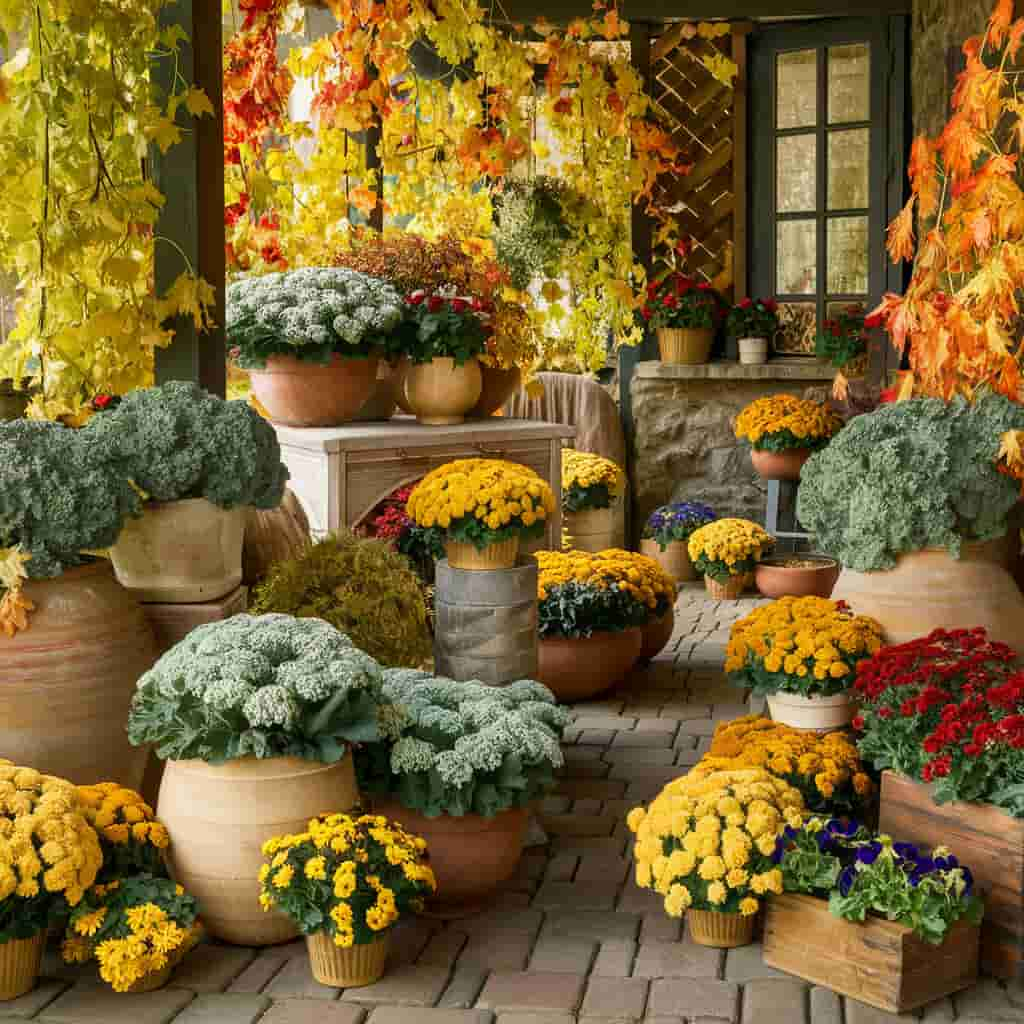 Fall Outdoor Decor with Autumnal Planters