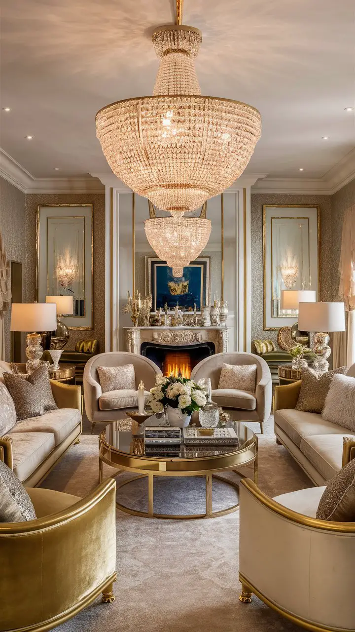 Glam Living Room Decor Ideas with Statement Lighting