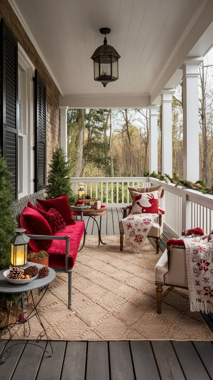 Christmas Porch Decor with Cozy Seating Area