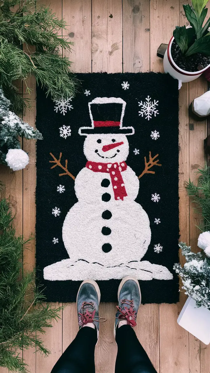 Christmas Porch Decor with Festive Door Mat