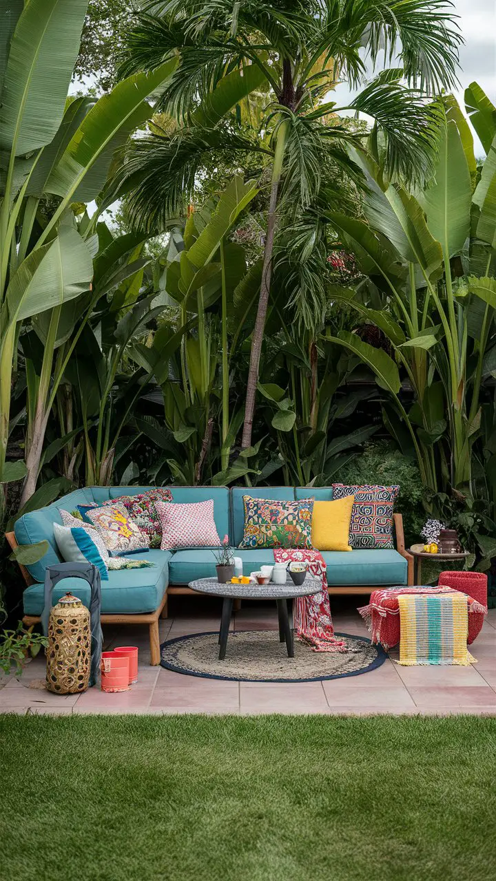 Tropical Backyard Ideas with Vibrant Colour