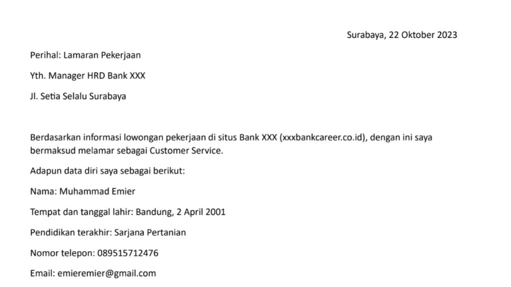 7 Contoh Surat Lamaran Kerja PDF lewat HP & Link