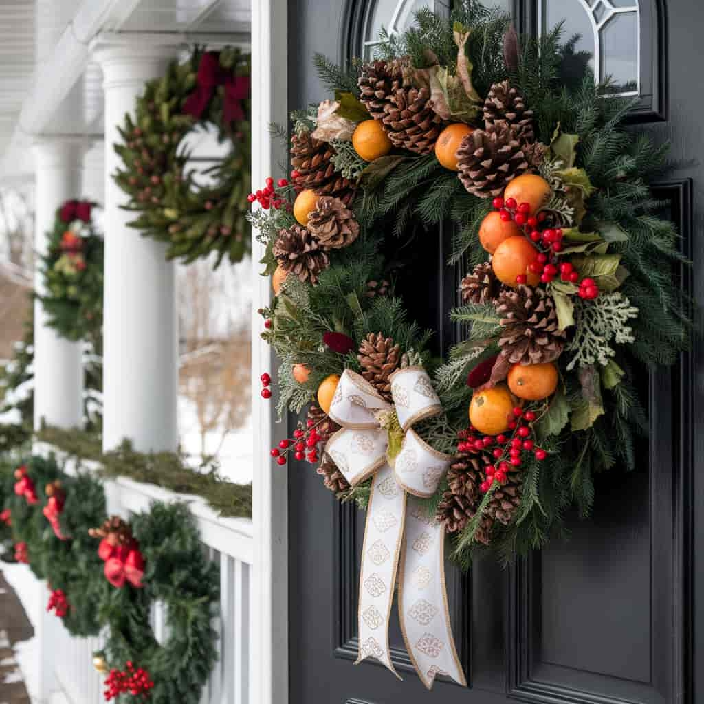 Winter Front Porch Decor Ideas with Evergreen Wreath