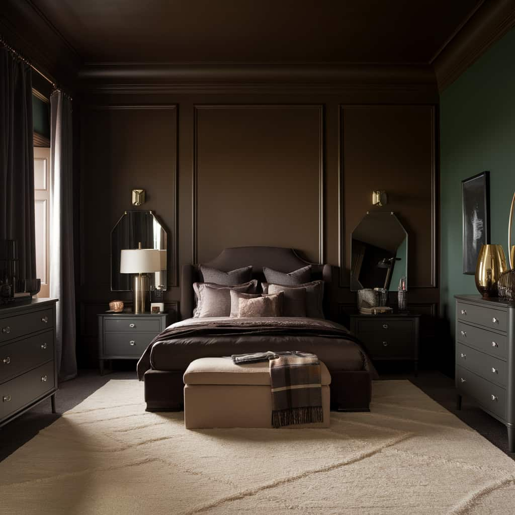 Dark Earthy Bedroom with Moody Wall Colors