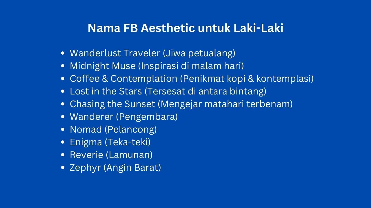 Nama FB Aesthetic untuk Laki-Laki