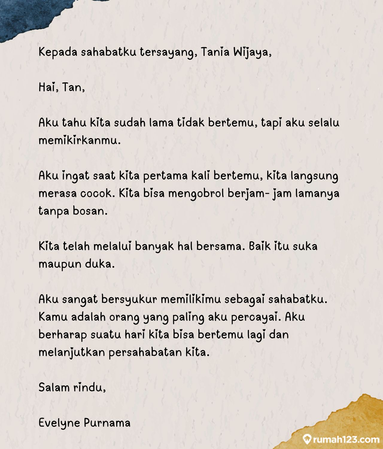 persahabatan surat untuk sahabat singkat perempuan