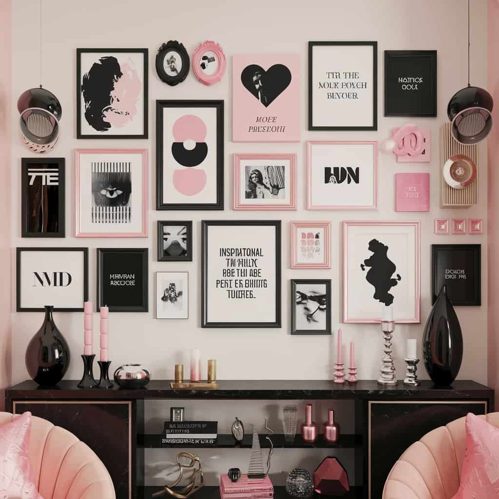 Pink and Black Art Gallery Wall