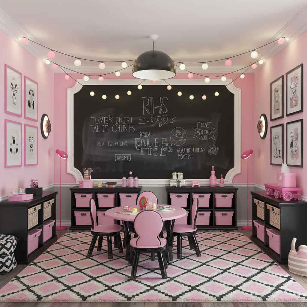 Pink and Black Kids’ Playroom