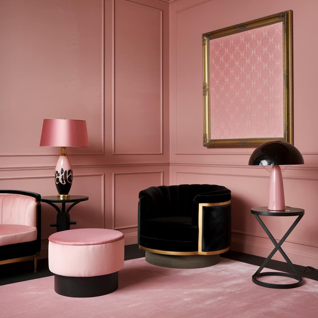 Blush Pink Walls with Black Accents