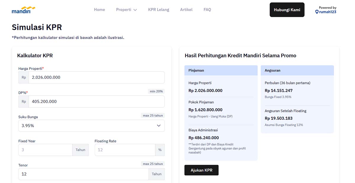 simulasi kpr properti lelang mandiri