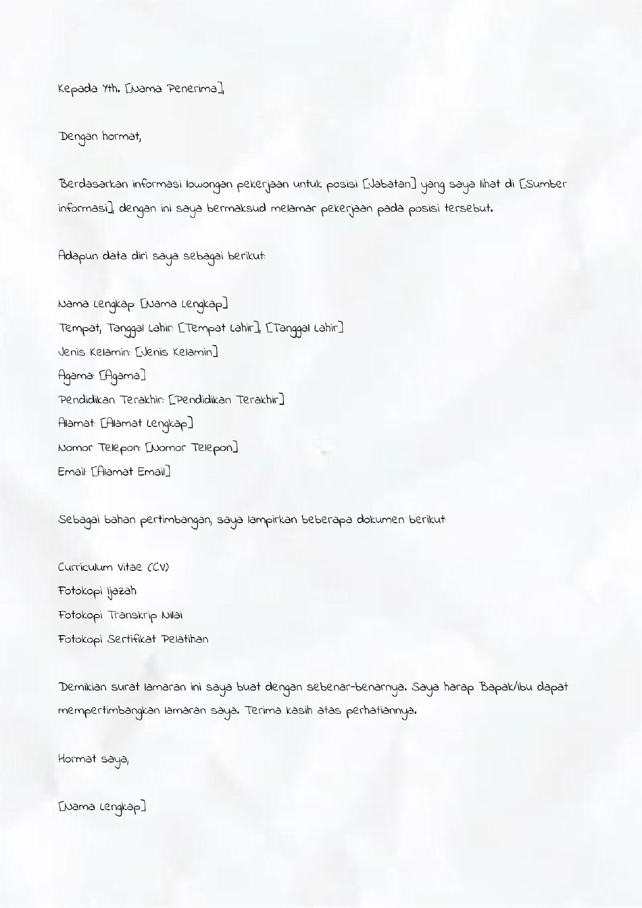 surat lamaran kerja tulis tangan