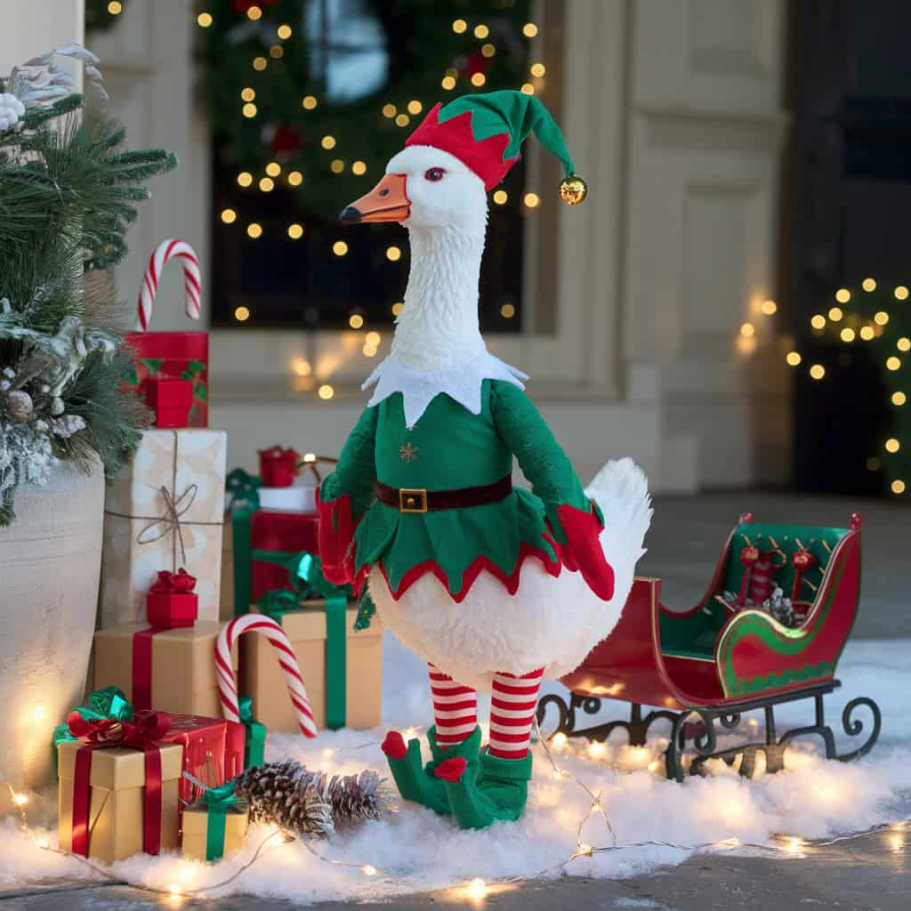 Porch with Holiday Elf Goose