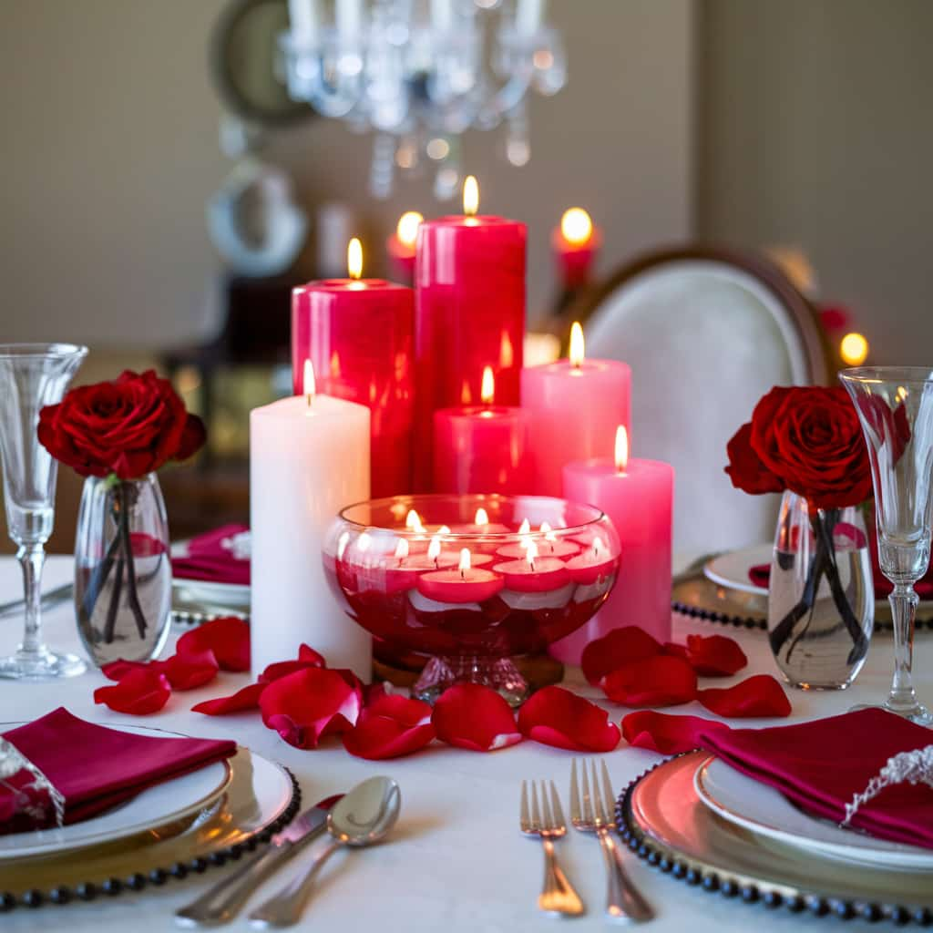 Valentine's Table Decor Ideas with Romantic Candle Centerpiece