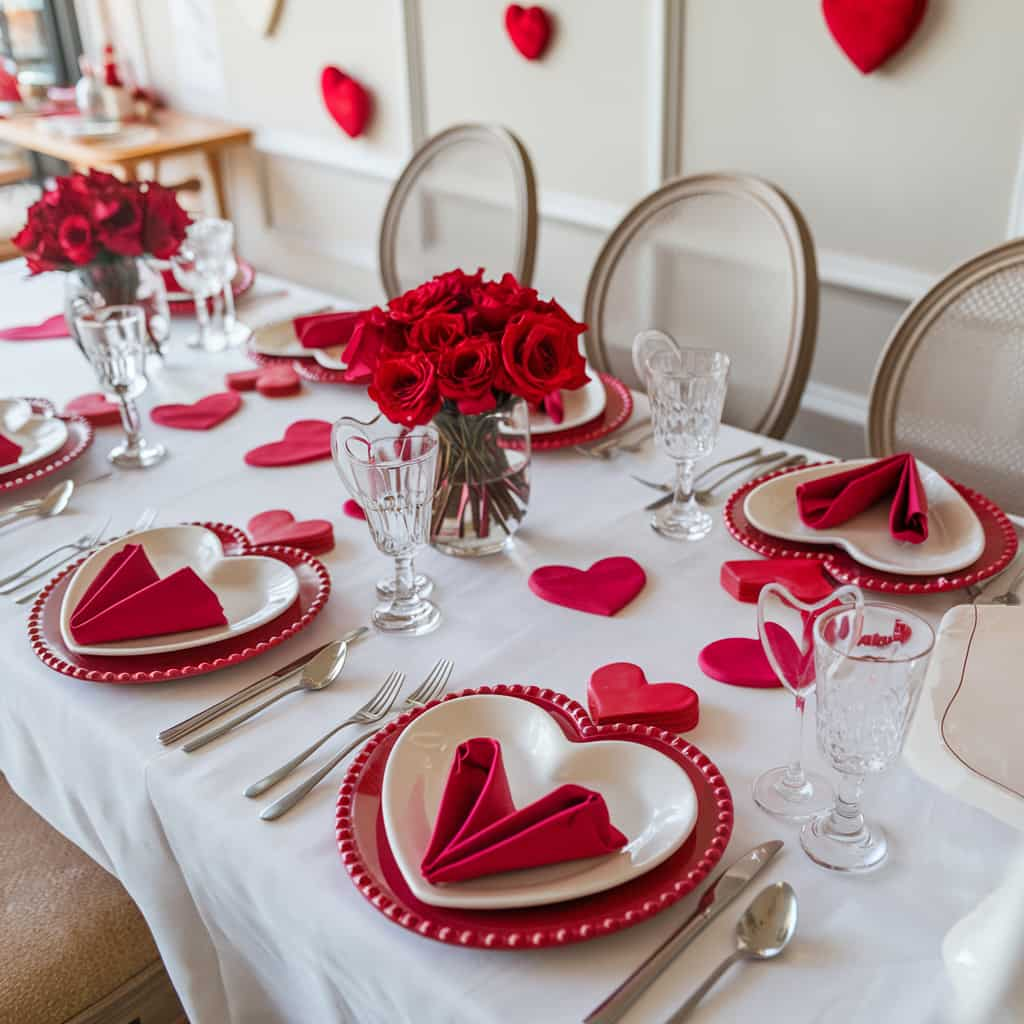 Valentine's Table Decor Ideas with Heart-Shaped Place Settings