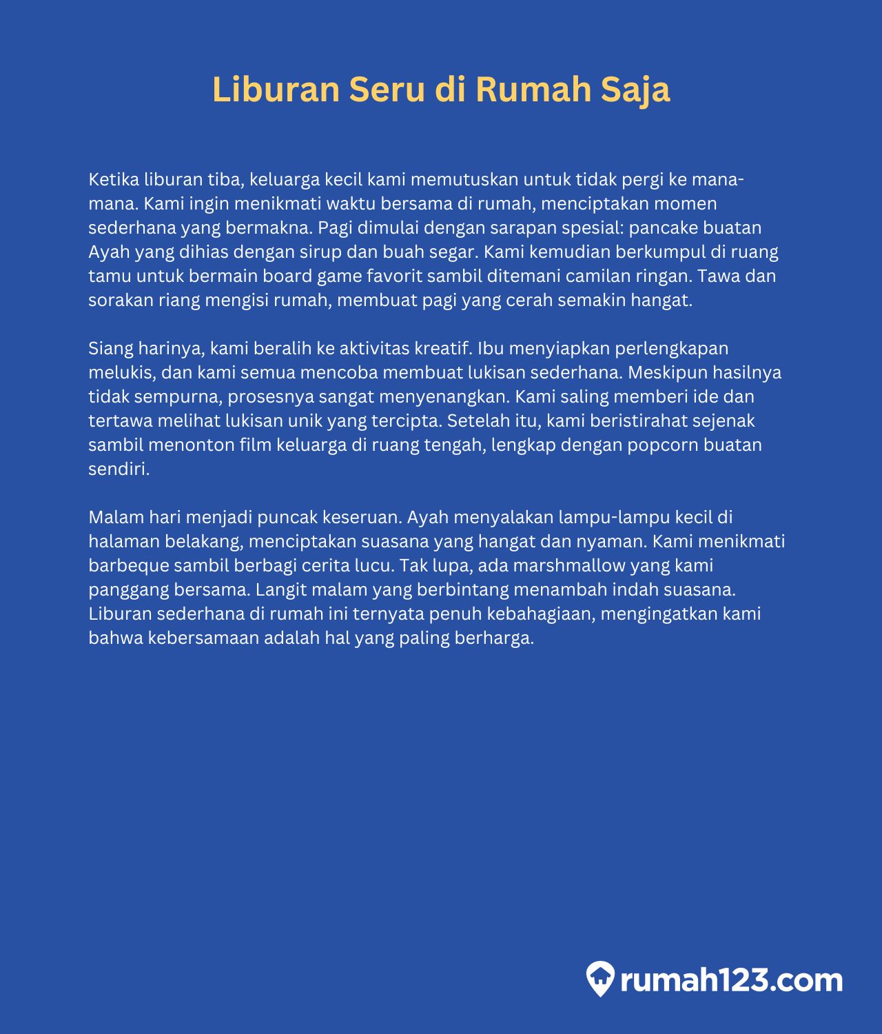 cerita liburan di rumah saja 3 paragraf