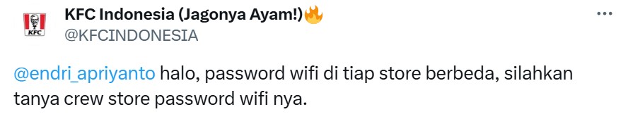 password wifi kfc